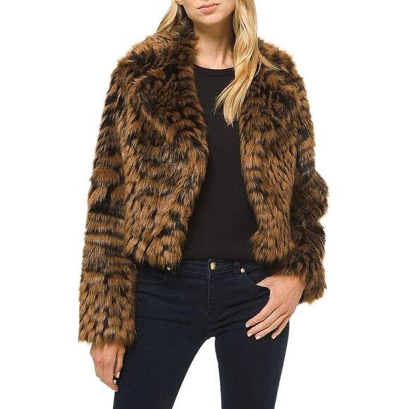 Michael Kors Animal-Print Furry Faux Fur Jacket - M - Picture 1 of 4